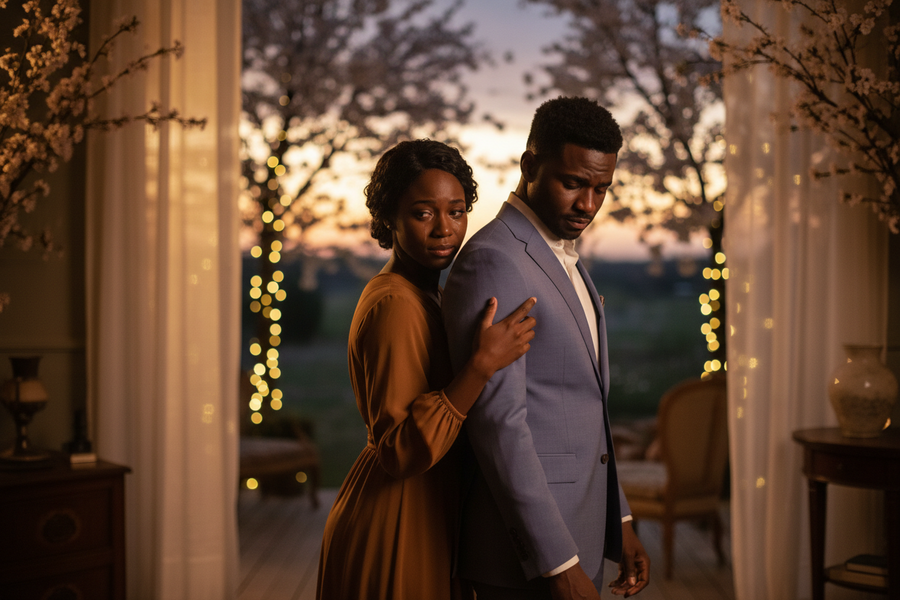 Black couple considering personal growth and the future of a relationship while still in love