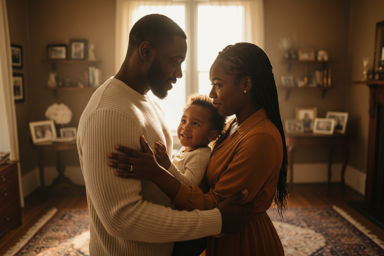 Couple holding a child together symbolizing love, legacy, and family connection