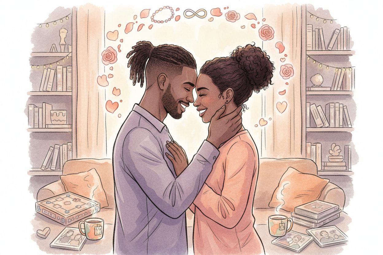 Two lovers looking deeply in each others eyes