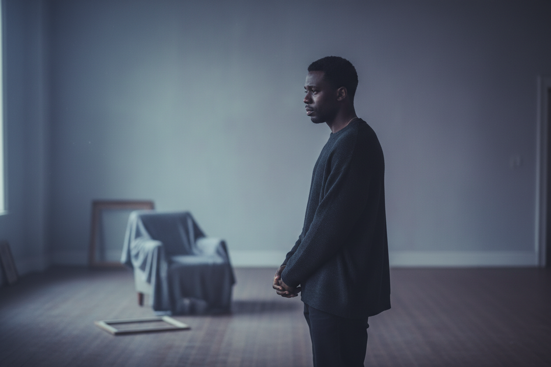 emotional man puling away 