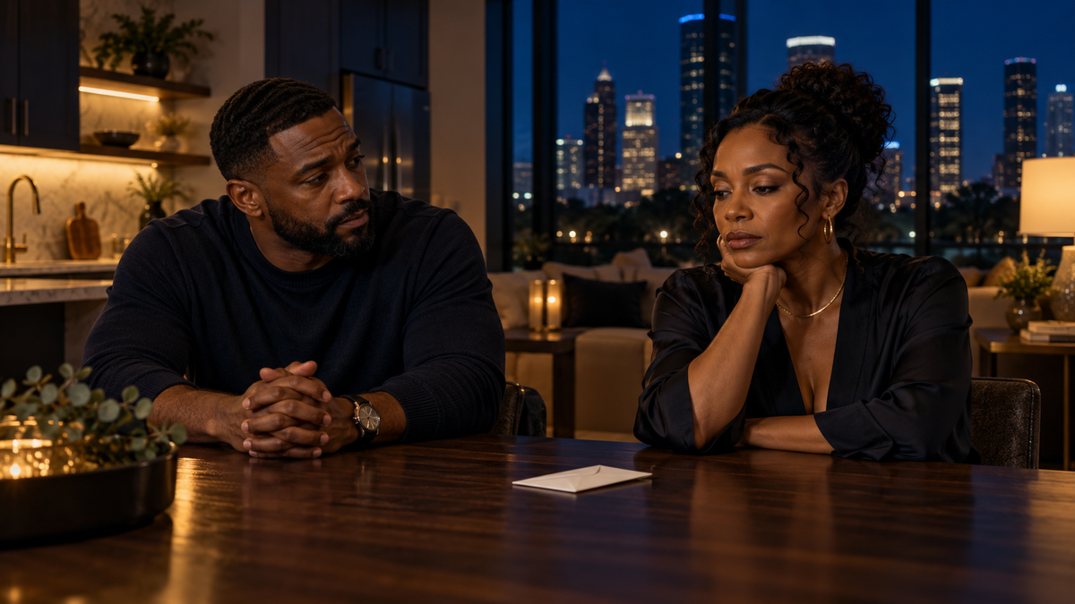 Black couple at a kitchen table having a thoughtful conversation after an apology