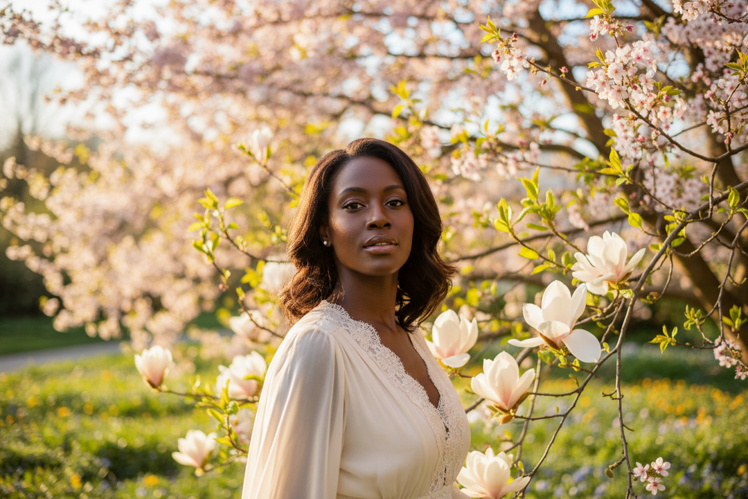 beautiful black woman in spring enviroment