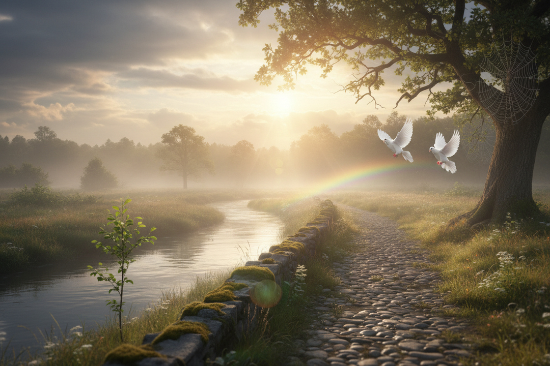 Morning sunlight after rainfall symbolizing hope, healing, and emotional renewal
