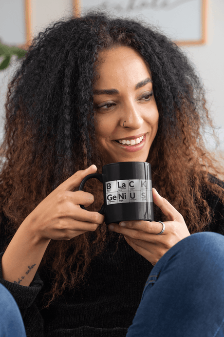 Woman Holding Black Genius Coffee Mug