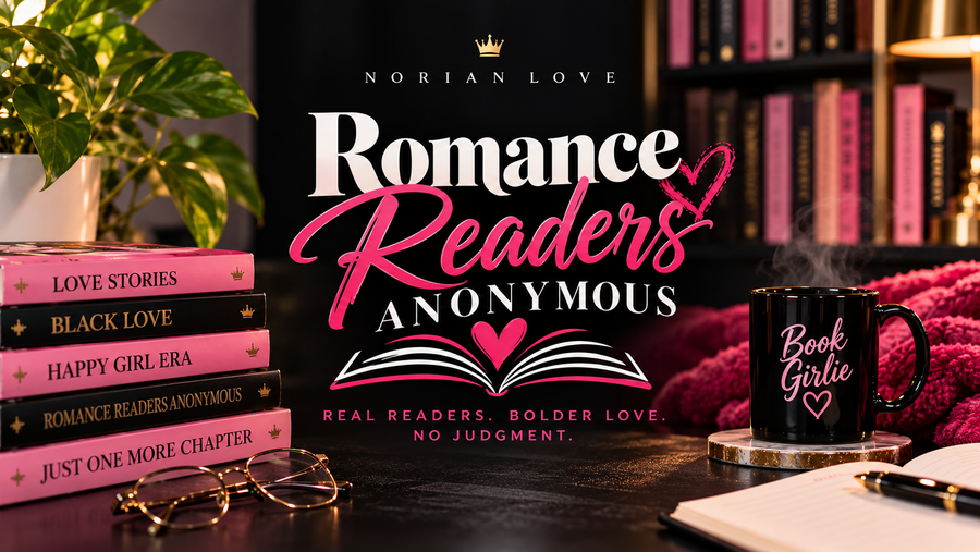 Romance Readers Anonymous collection artwork with books and reading accessories by Norian Love