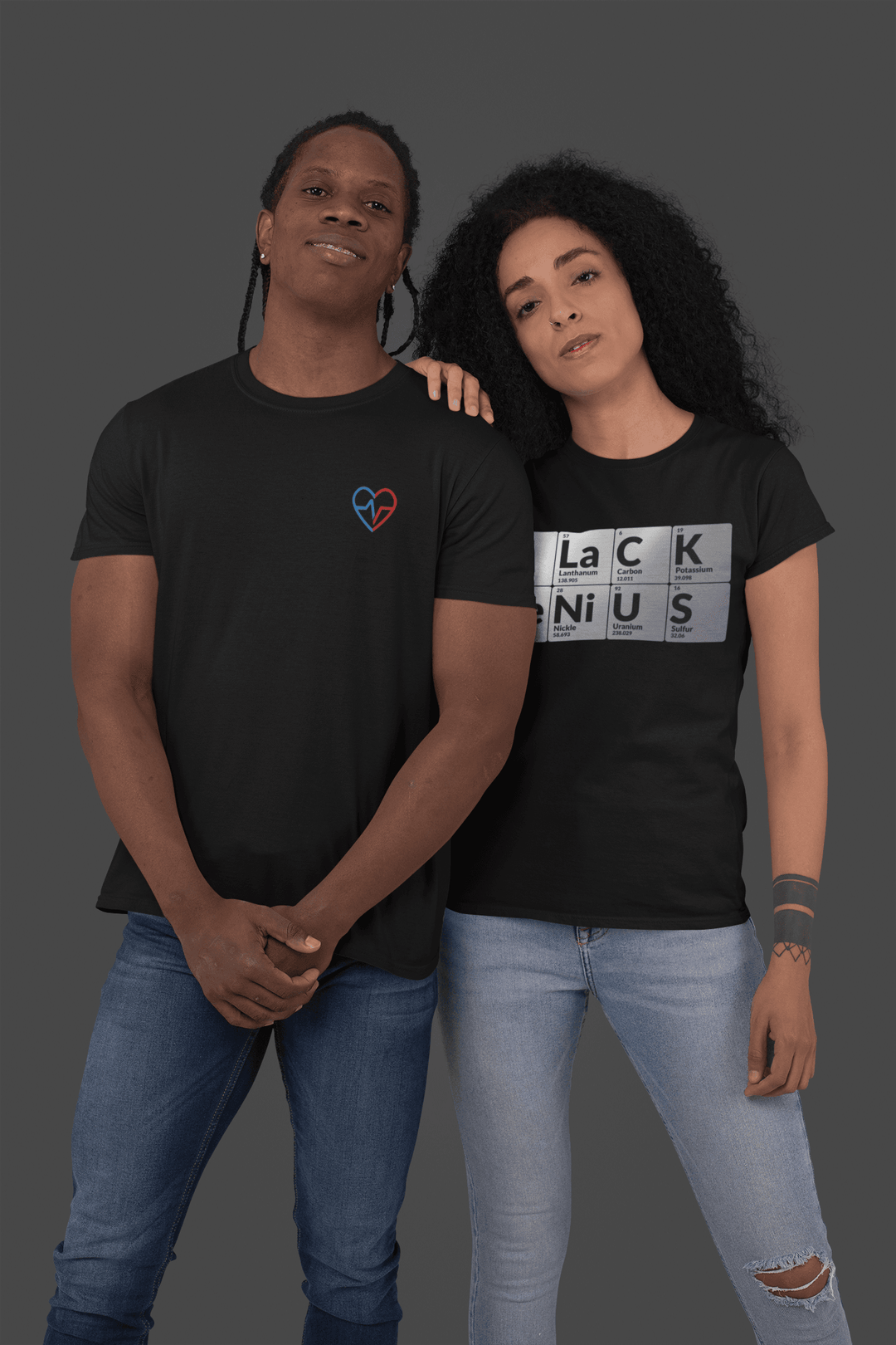 couple wearing black Genius and Love Clan Classic Embroidered T-Shirt - Norian Love