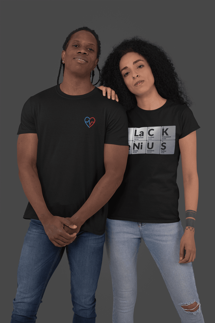 couple wearing black Genius and Love Clan Classic Embroidered T-Shirt - Norian Love