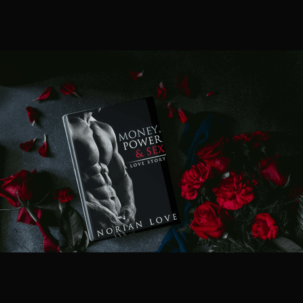 Money Power, & Sex: A Love Story - Norian Love Book Cover flay lay next to roses on the ground 