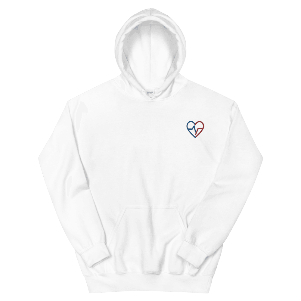 White flat lay of Love Clan Classic Embroidered Hoodie - Norian Love