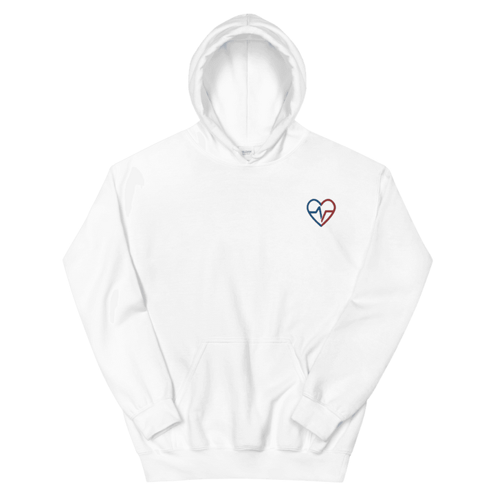 White flat lay of Love Clan Classic Embroidered Hoodie - Norian Love