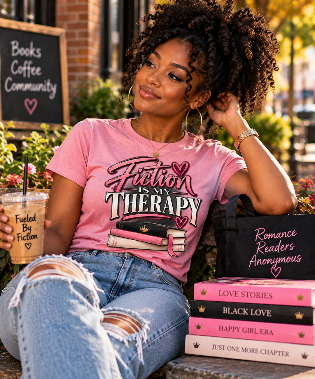 Fiction Is My Therapy Women's Cut modeled lifestyle image